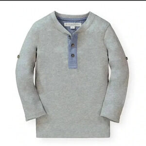 NWT Hope & Henry Boys Shirt Large Gray Organic Cotton Long Roll Up Sleeves Sz M